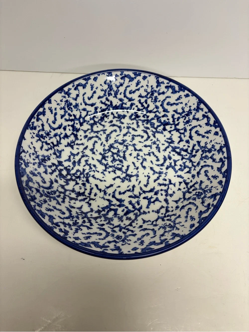 Crate & Barrel Blue White Splatterware Ceramic Serving Bowl Italy